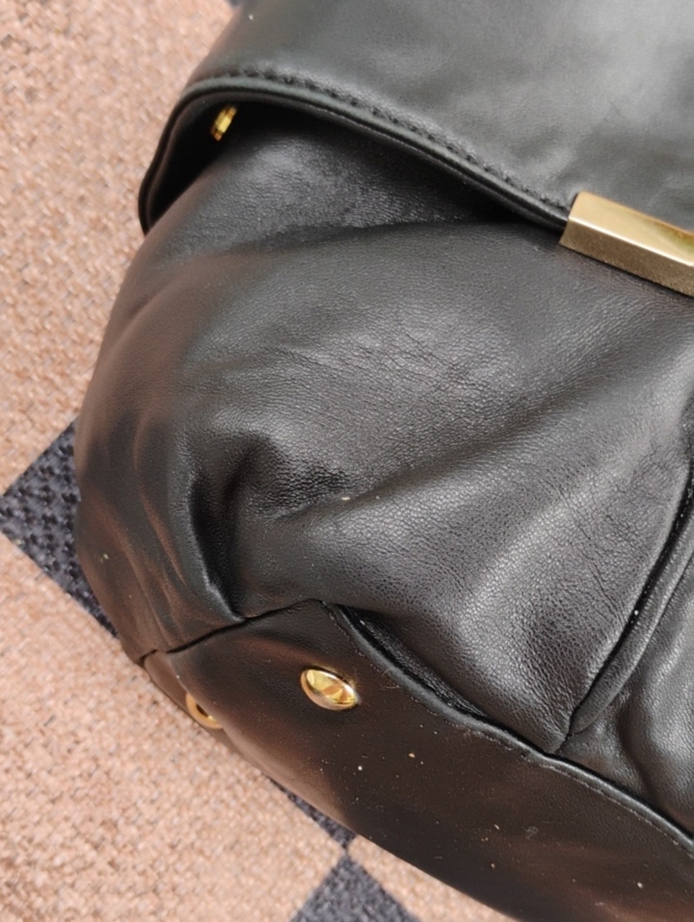 Michael Kors Black 3 Compartment lambskin Leather Tote Bag with Gold Accents - Picture 8 of 11